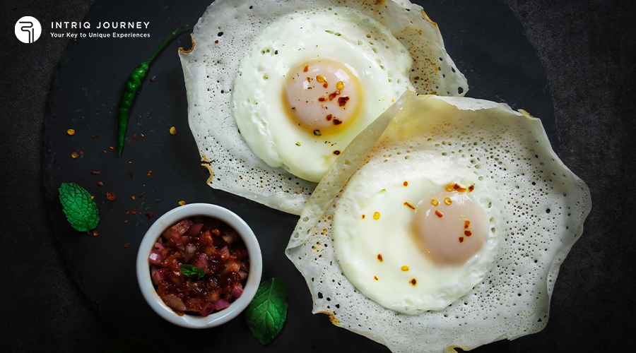 Sri Lankan egg hoppers with chilli