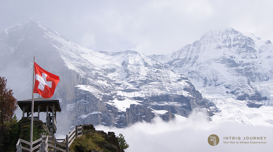 wintry Switzerland icy mountains